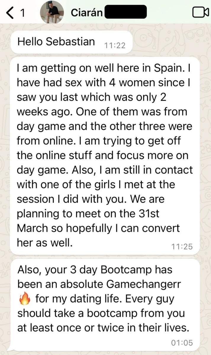 Ciarán's results message to Coach Sebastian